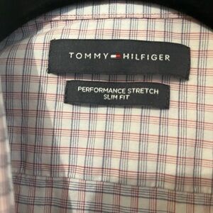 Tommy Hilfiger Men's White and Red Plaid Shirt